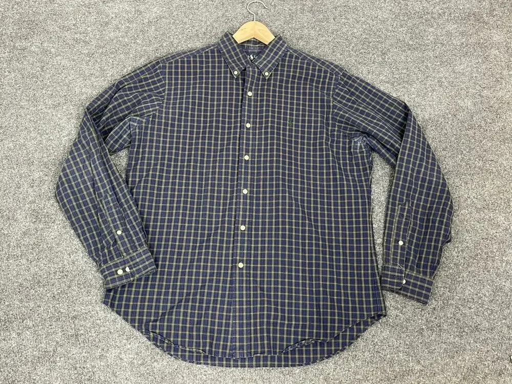 Polo Ralph Lauren Shirt Mens Large Blue Plaid Button Up Green Checks N3
